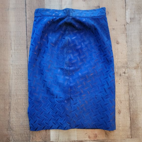 Andrew Marc Blue Suede Leather Cut Out Skirt 10 - Picture 3 of 16